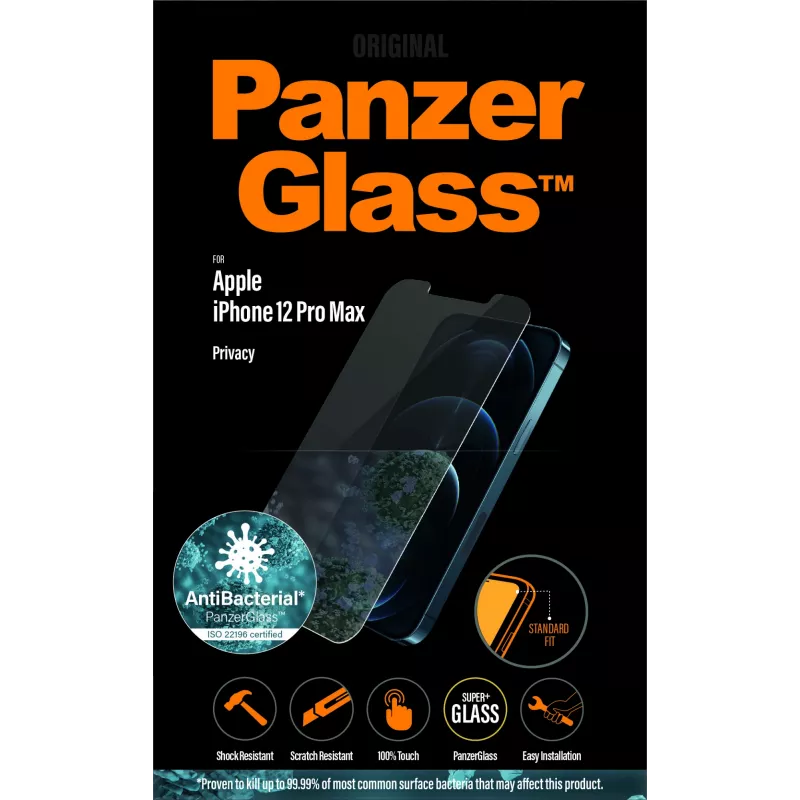 Apsauginis stiklas PanzerGlass Apple iPhone 12 Pro Max, grūdintas stiklas + PET, privatumo filtras, 6,7 col.