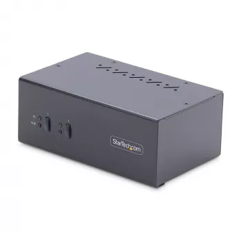 StarTech.com 2 prievadų dviejų monitorių DisplayPort KVM jungiklis, 4K 60Hz, 2x USB 5Gbps šakotuvas, 2x USB 2.0 HID prievadai, perjungimas klavišais ir mygtuku, TAA atitiktis, ESD 3 lygio apsauga