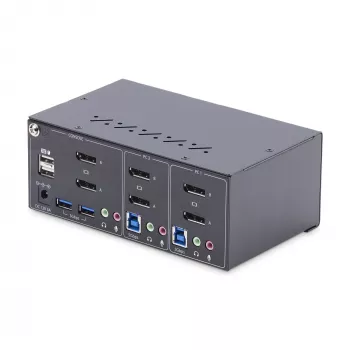 StarTech.com 2 prievadų dviejų monitorių DisplayPort KVM jungiklis, 4K 60Hz, 2x USB 5Gbps šakotuvas, 2x USB 2.0 HID prievadai, perjungimas klavišais ir mygtuku, TAA atitiktis, ESD 3 lygio apsauga