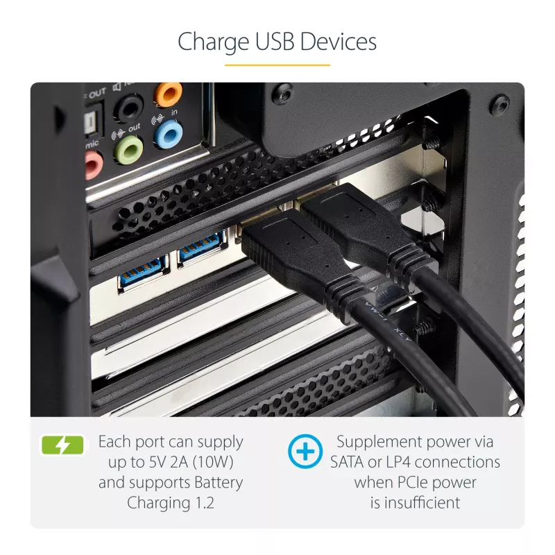 StarTech.com 4 prievadų USB PCIe kortelė, USB 3.2 5Gbps, PCI Express išplėtimo kortelė su 4 nepriklausomais USB valdikliais, 4x USB-A prievadai, Windows/macOS/Linux