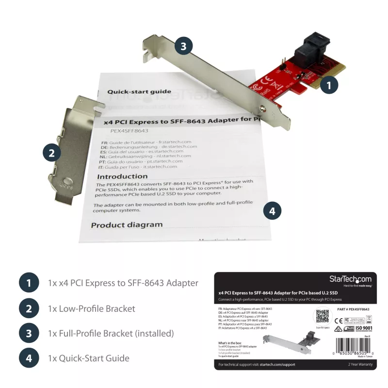StarTech.com x4 PCI Express į SFF-8643 adapteris PCIe NVMe U.2 SSD