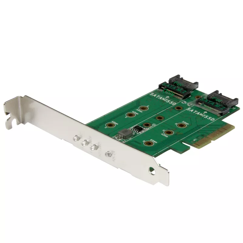 StarTech.com 3 prievadų M.2 SSD (NGFF) adapterio kortelė - 1 x PCIe (NVMe) M.2, 2 x SATA III M.2 - PCIe 3.0