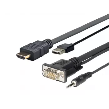 Vivolink PROHDMIMVGA1 vaizdo kabelio adapteris 1 m HDMI+VGA+USB+3,5 mm juodas
