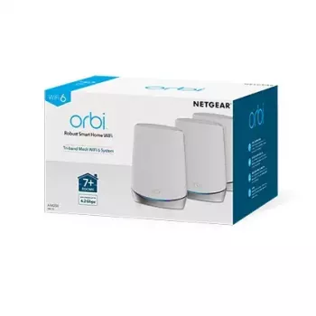 NETGEAR Orbi RBK753 AX4200 WiFi 6 tinklo sistema, trijų juostų (2,4 GHz / 5 GHz / 5 GHz), Wi-Fi 6 (802.11ax), balta, 7 vidiniai LAN prievadai