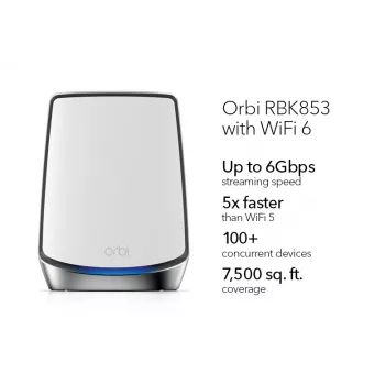 NETGEAR Orbi RBK853 AX6000 WiFi 6 Mesh sistema, trijų juostų (2,4 GHz / 5 GHz / 5 GHz), pilka