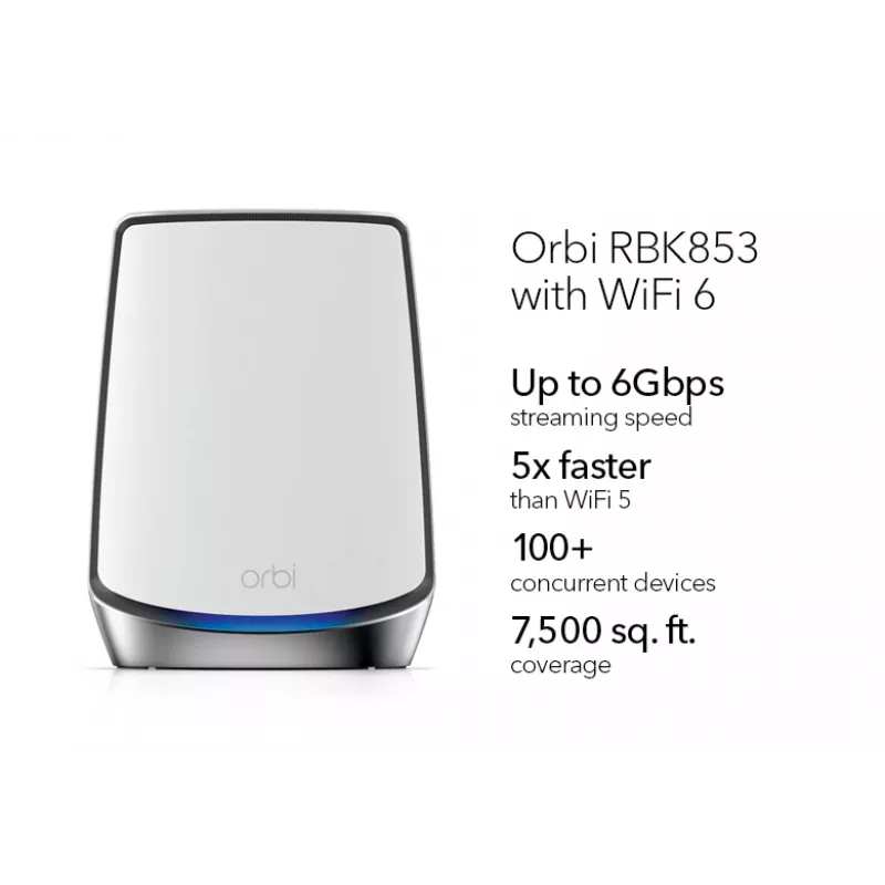 NETGEAR Orbi RBK853 AX6000 WiFi 6 Mesh sistema, trijų juostų (2,4 GHz / 5 GHz / 5 GHz), pilka