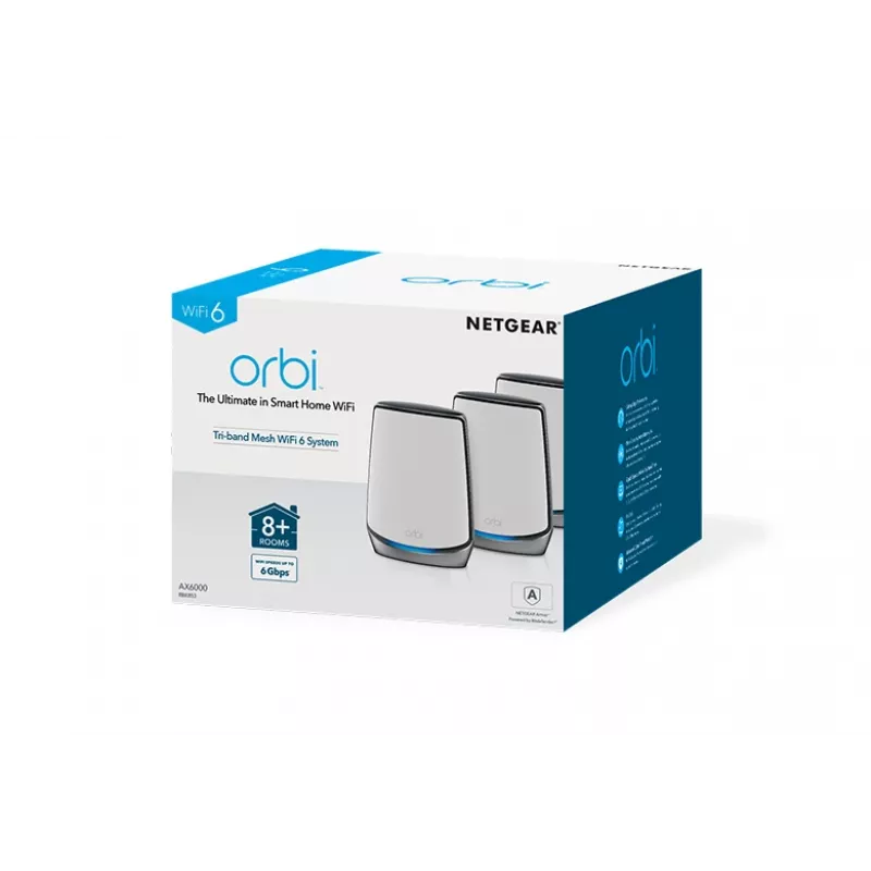 NETGEAR Orbi RBK853 AX6000 WiFi 6 Mesh sistema, trijų juostų (2,4 GHz / 5 GHz / 5 GHz), pilka