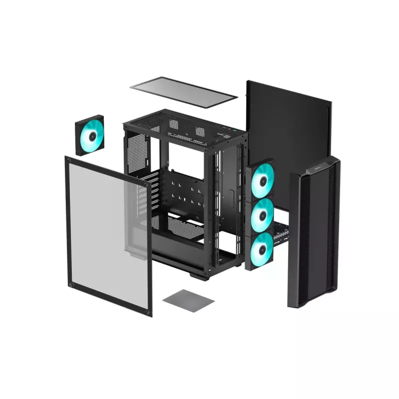 PC korpusas DeepCool CC560 V2 Midi Tower juodas - ATX/microATX, grūdintas stiklas, RGB priekis, 360mm priekinis radiatorius, 370mm GPU