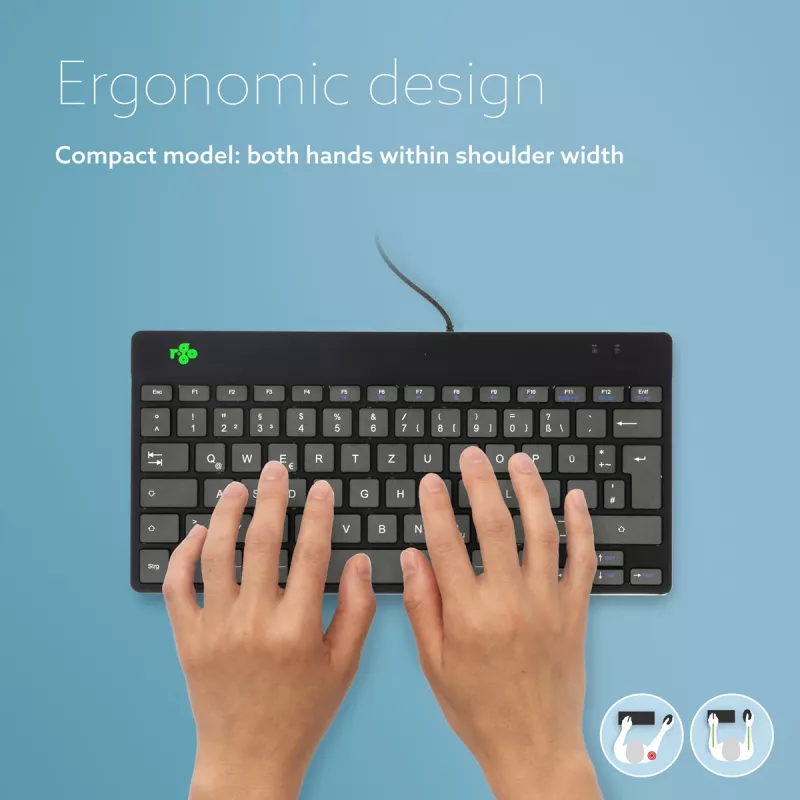 Ergonominė klaviatūra R-Go Tools Compact Break, kompaktiška su pertraukų programine įranga, QWERTZ (DE), laidinė, juoda