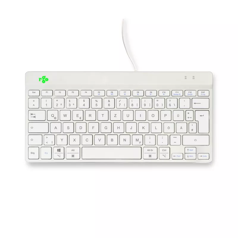 R-Go Tools ergonominė klaviatūra R-Go Compact Break, kompaktiška klaviatūra su pertraukų programine įranga, QWERTZ (DE), laidinė, balta