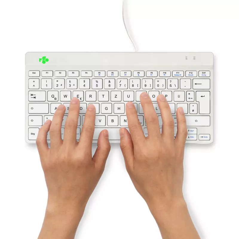 R-Go Tools ergonominė klaviatūra R-Go Compact Break, kompaktiška klaviatūra su pertraukų programine įranga, QWERTZ (DE), laidinė, balta