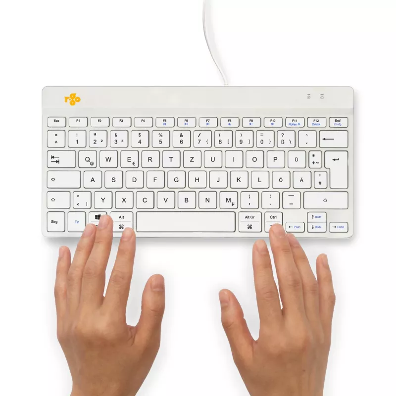 R-Go Tools ergonominė klaviatūra R-Go Compact Break, kompaktiška klaviatūra su pertraukų programine įranga, QWERTZ (DE), laidinė, balta