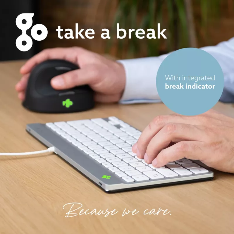 R-Go Tools ergonominė klaviatūra R-Go Compact Break, kompaktiška klaviatūra su pertraukų programine įranga, QWERTZ (DE), laidinė, balta