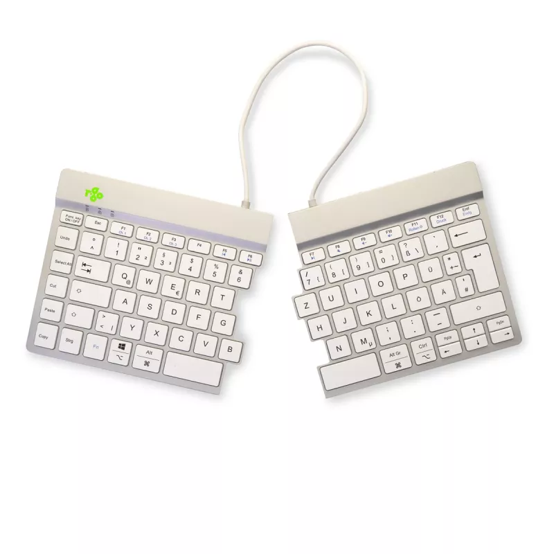 Ergonominė klaviatūra R-Go Tools Split Break su pertraukų programine įranga, išskirta klaviatūra, QWERTZ (DE), Bluetooth, balta