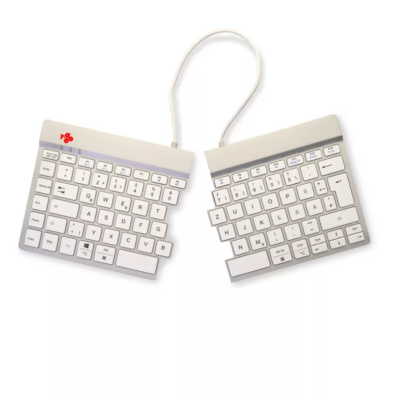 Ergonominė klaviatūra R-Go Tools Split Break su pertraukų programine įranga, išskirta klaviatūra, QWERTZ (DE), Bluetooth, balta