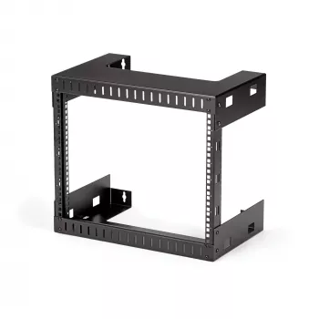 StarTech.com RK812WALLO 8U 19 colių sieninis tinklo stovas - 12 colių gylio 2 stulpų atviras rėmas serverio patalpai, duomenų/AV/IT/kompiuterinei įrangai, skydams su narvelinėmis veržlėmis ir varžtais, talpa 135 svarai, juodas