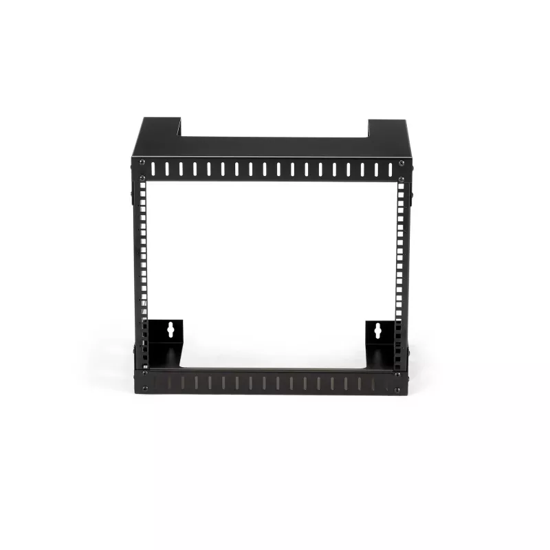 StarTech.com RK812WALLO 8U 19 colių sieninis tinklo stovas - 12 colių gylio 2 stulpų atviras rėmas serverio patalpai, duomenų/AV/IT/kompiuterinei įrangai, skydams su narvelinėmis veržlėmis ir varžtais, talpa 135 svarai, juodas