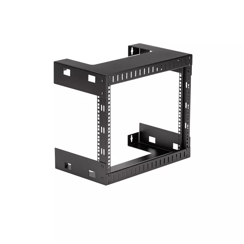 StarTech.com RK812WALLO 8U 19 colių sieninis tinklo stovas - 12 colių gylio 2 stulpų atviras rėmas serverio patalpai, duomenų/AV/IT/kompiuterinei įrangai, skydams su narvelinėmis veržlėmis ir varžtais, talpa 135 svarai, juodas