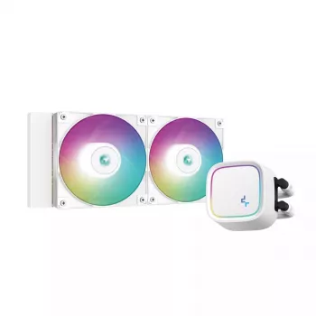 Skysčio aušintuvas DeepCool LE520 WH — 120 mm ventiliatorius, 220 W TDP, baltas, tinka LGA 1150/1151/1155/1200/1700 ir AM4/AM5