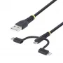 StarTech.com 3,3 pėdų (1 m) Patvarus USB Daugiafunkcis Įkrovimo Laidas, USB į Lightning/Micro-USB/Type-C, Apple MFi Sertifikuotas, Aramidinis Apvalkalas, Universalus 3-in-1 USB Įkroviklio Laidas iPhone/iPad/Android