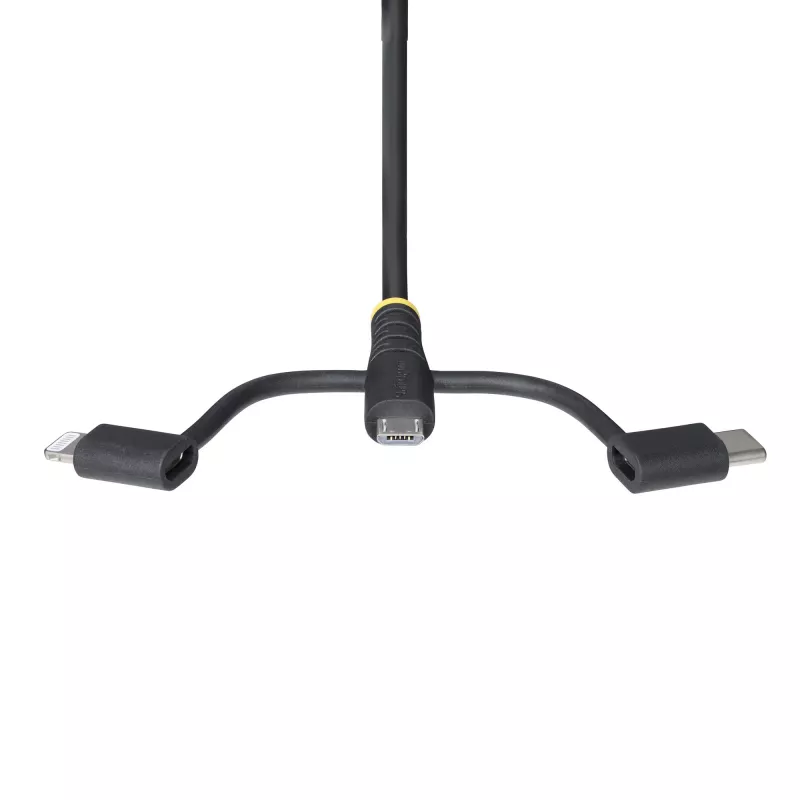 StarTech.com 3,3 pėdų (1 m) Patvarus USB Daugiafunkcis Įkrovimo Laidas, USB į Lightning/Micro-USB/Type-C, Apple MFi Sertifikuotas, Aramidinis Apvalkalas, Universalus 3-in-1 USB Įkroviklio Laidas iPhone/iPad/Android