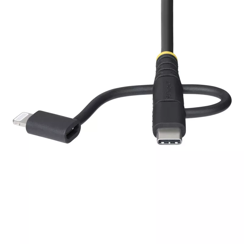 StarTech.com 3,3 pėdų (1 m) Patvarus USB Daugiafunkcis Įkrovimo Laidas, USB į Lightning/Micro-USB/Type-C, Apple MFi Sertifikuotas, Aramidinis Apvalkalas, Universalus 3-in-1 USB Įkroviklio Laidas iPhone/iPad/Android