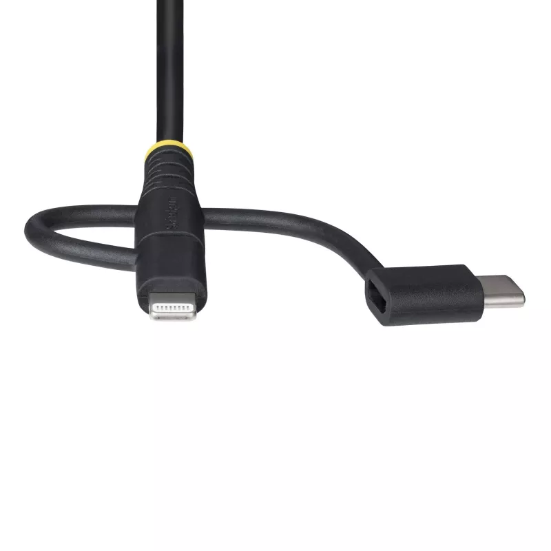 StarTech.com 3,3 pėdų (1 m) Patvarus USB Daugiafunkcis Įkrovimo Laidas, USB į Lightning/Micro-USB/Type-C, Apple MFi Sertifikuotas, Aramidinis Apvalkalas, Universalus 3-in-1 USB Įkroviklio Laidas iPhone/iPad/Android