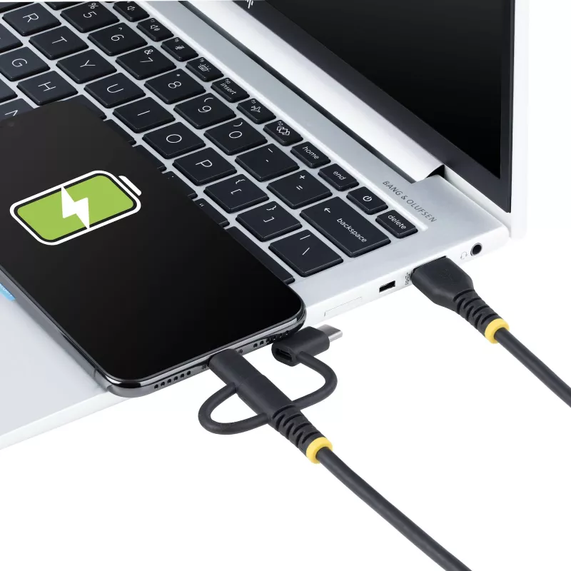 StarTech.com 3,3 pėdų (1 m) Patvarus USB Daugiafunkcis Įkrovimo Laidas, USB į Lightning/Micro-USB/Type-C, Apple MFi Sertifikuotas, Aramidinis Apvalkalas, Universalus 3-in-1 USB Įkroviklio Laidas iPhone/iPad/Android