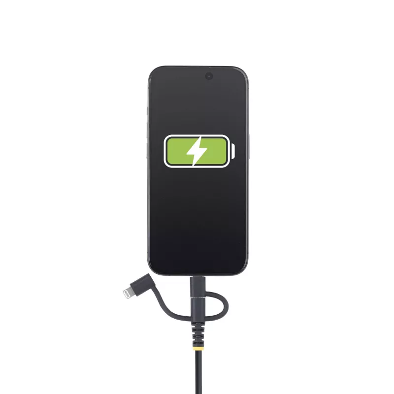 StarTech.com 3,3 pėdų (1 m) Patvarus USB Daugiafunkcis Įkrovimo Laidas, USB į Lightning/Micro-USB/Type-C, Apple MFi Sertifikuotas, Aramidinis Apvalkalas, Universalus 3-in-1 USB Įkroviklio Laidas iPhone/iPad/Android