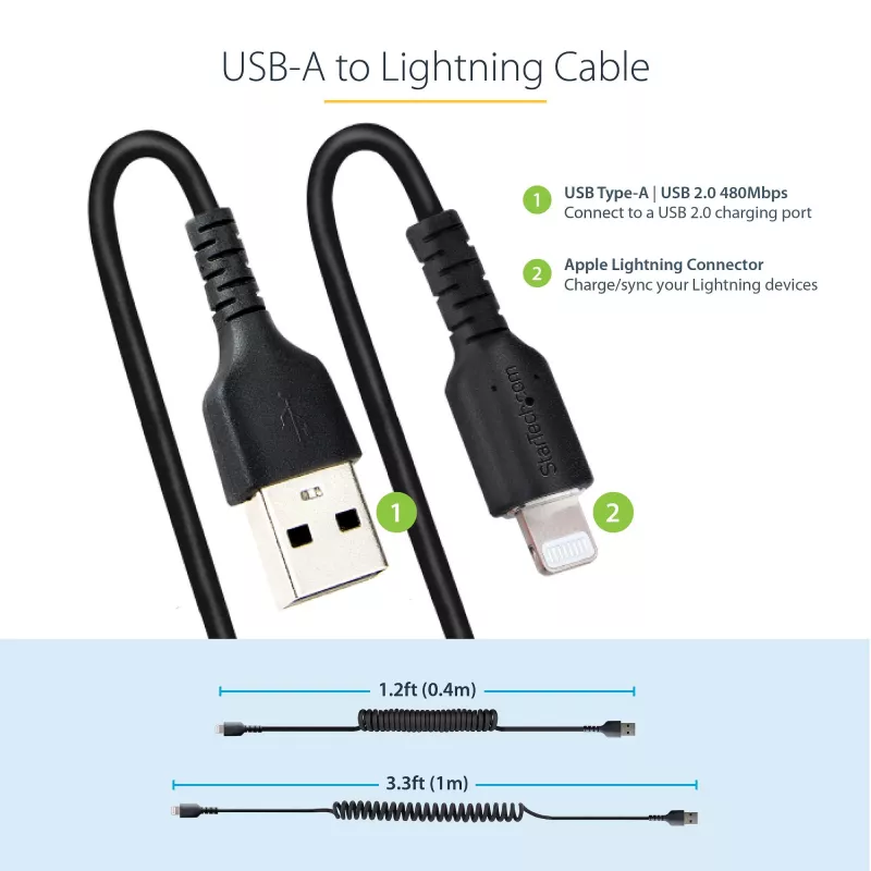 StarTech.com 1m USB–Lightning kabelis, susukamas, MFi sertifikuotas, juodas