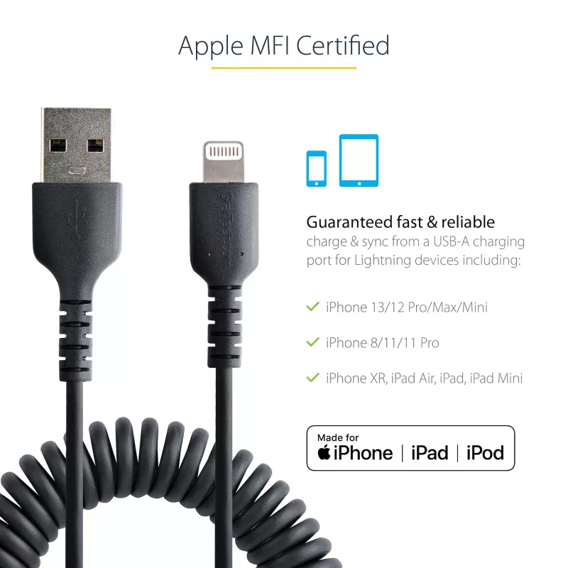 StarTech.com 1m USB–Lightning kabelis, susukamas, MFi sertifikuotas, juodas