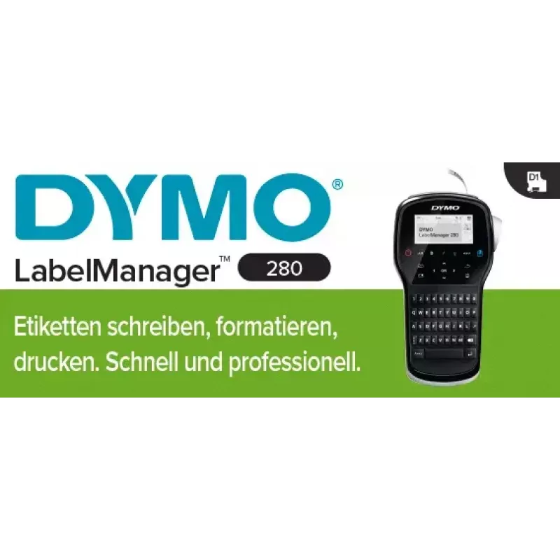 Etikečių spausdintuvas Dymo LabelManager 280 – terminis perkėlimas, D1 juosta 6/9/12 mm, įkraunamas, LCD, QWERTY