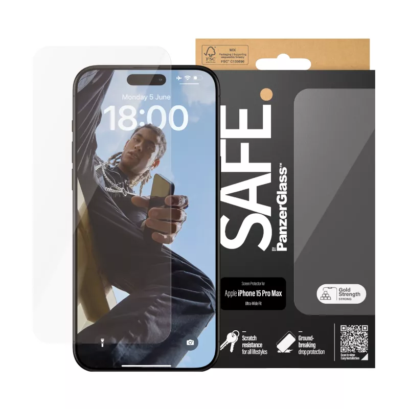 PanzerGlass SAFE. by ® Apsauginis stiklas iPhone 15 Pro Max | Ultra-Wide Fit