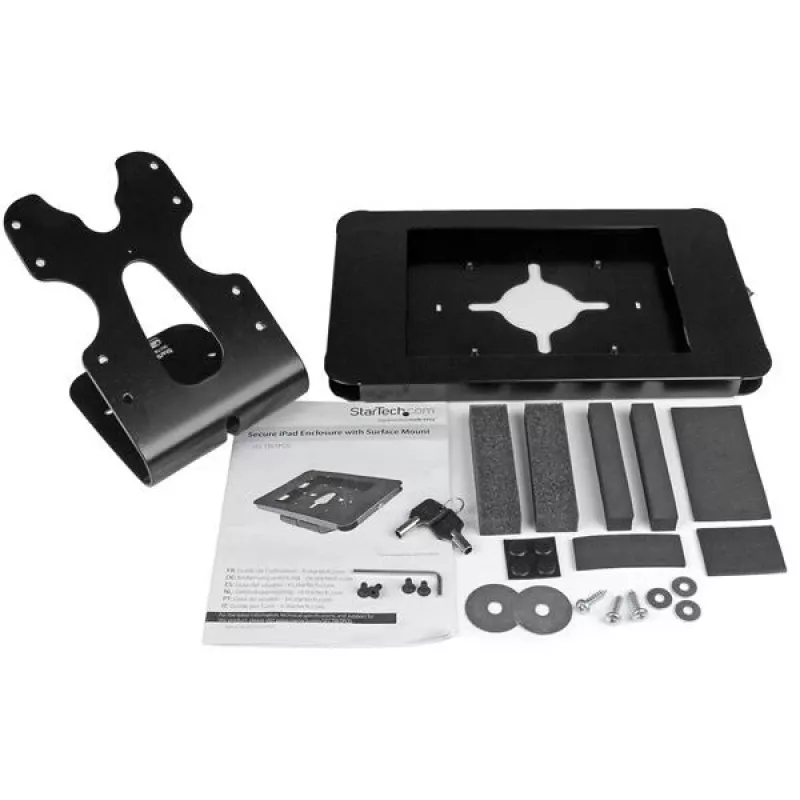 StarTech.com Secure Tablet Stand – Užrakinamas planšetinio kompiuterio stovas, montuojamas ant stalo ar sienos, juodas, 24,6 cm (9,7 colio), 9,7 colio iPad, plienas, 1,3 cm, raktas