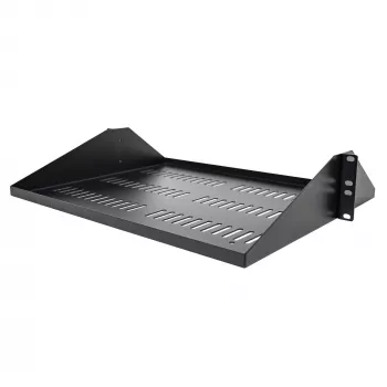 StarTech.com 2U serverinė lentyna, centre montuojama universali ventiliuojama konsolinė padėkla 19 colių tinklo įrangos stovui, tvirtas plienas, 91 kg talpa, 35,6 cm gylio, juoda
