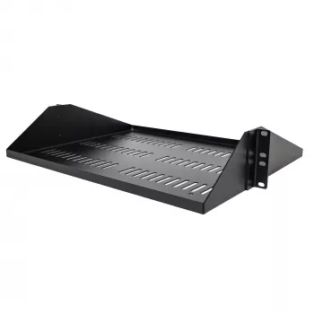 StarTech.com 2U serverinė lentyna, centre montuojama universali ventiliuojama konsolinė padėkla 19 colių tinklo įrangos stovui, tvirtas plienas, 91 kg talpa, 35,6 cm gylio, juoda
