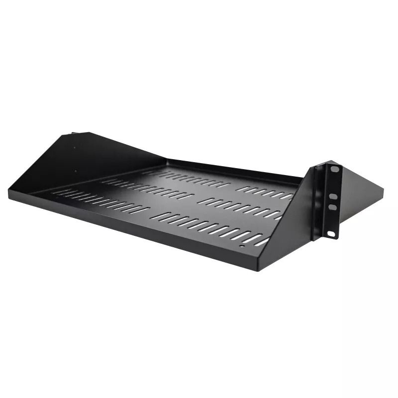 StarTech.com 2U serverinė lentyna, centre montuojama universali ventiliuojama konsolinė padėkla 19 colių tinklo įrangos stovui, tvirtas plienas, 91 kg talpa, 35,6 cm gylio, juoda