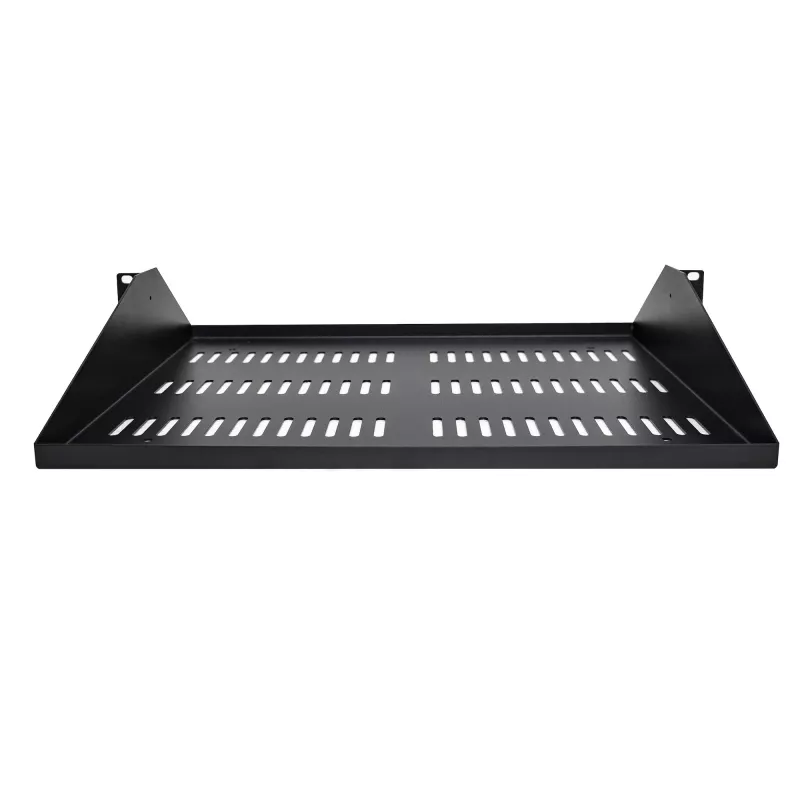 StarTech.com 2U serverinė lentyna, centre montuojama universali ventiliuojama konsolinė padėkla 19 colių tinklo įrangos stovui, tvirtas plienas, 91 kg talpa, 35,6 cm gylio, juoda