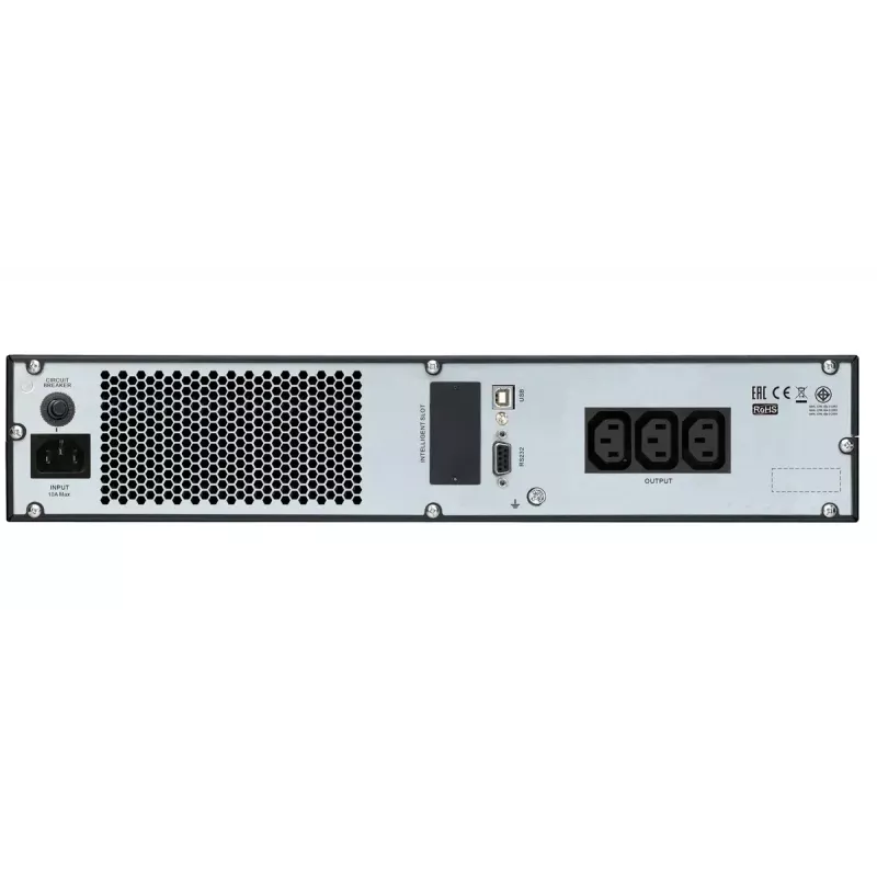 APC Easy UPS On-Line 1000VA/800W, montuojamas į stovą 2U, 230V, 3x IEC C13 lizdai, išmanusis lizdas, LCD, be bėgių komplekto