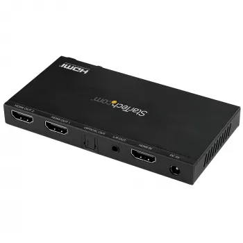 StarTech.com 2 prievadų HDMI skirstytuvas (1x2) – 4K 60Hz UHD HDMI 2.0 garso ir vaizdo skirstytuvas su keitikliu ir garso išgavimu (3,5 mm / SPDIF) – Dvigubas HDMI skirstytuvas (1 įėjimas, 2 išėjimai) – EDID kopijavimas – TV / projektoriui