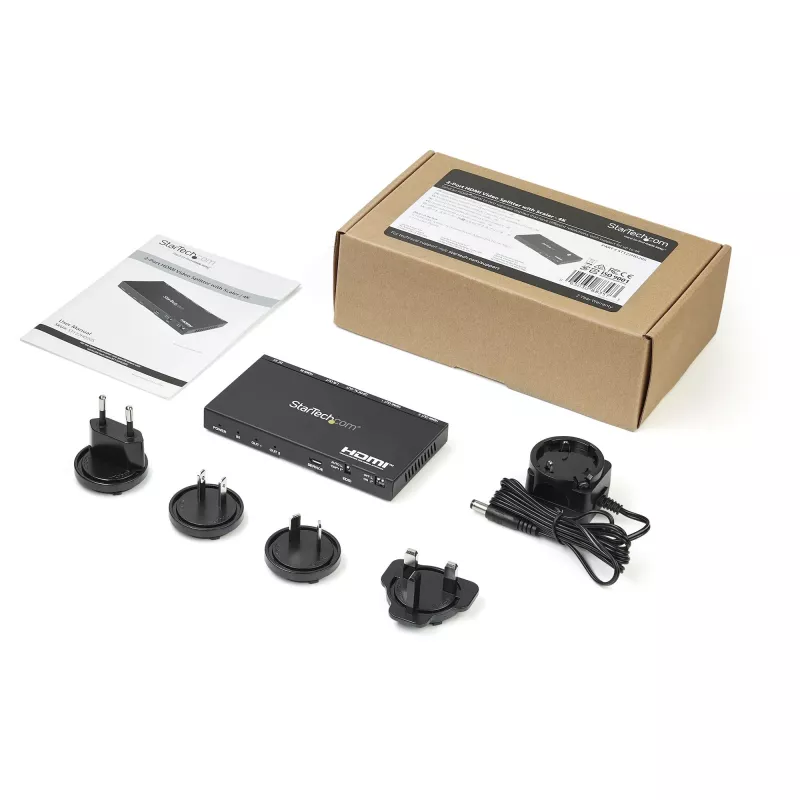 StarTech.com 2 prievadų HDMI skirstytuvas (1x2) – 4K 60Hz UHD HDMI 2.0 garso ir vaizdo skirstytuvas su keitikliu ir garso išgavimu (3,5 mm / SPDIF) – Dvigubas HDMI skirstytuvas (1 įėjimas, 2 išėjimai) – EDID kopijavimas – TV / projektoriui