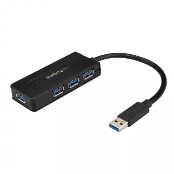 StarTech.com 4 prievadų USB 3.0 šakotuvas (SuperSpeed 5Gbps) su greitu įkrovimu – nešiojamas USB 3.2 Gen1 Type-A šakotuvas nešiojamam/stacionariam kompiuteriui – maitinamas iš USB arba iš tinklo – mini/kompaktiškas