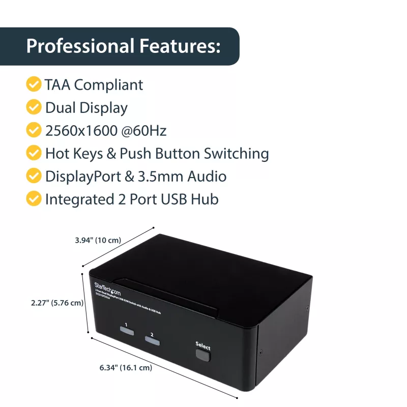 StarTech.com 2 prievadų dvigubas DisplayPort USB KVM jungiklis su garsu ir USB 2.0 šakotuvu