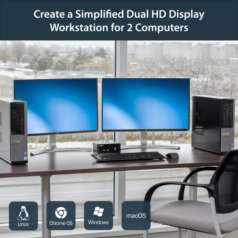 StarTech.com 2 prievadų dvigubas DisplayPort USB KVM jungiklis su garsu ir USB 2.0 šakotuvu