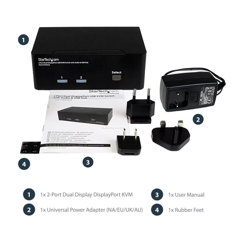 StarTech.com 2 prievadų dvigubas DisplayPort USB KVM jungiklis su garsu ir USB 2.0 šakotuvu