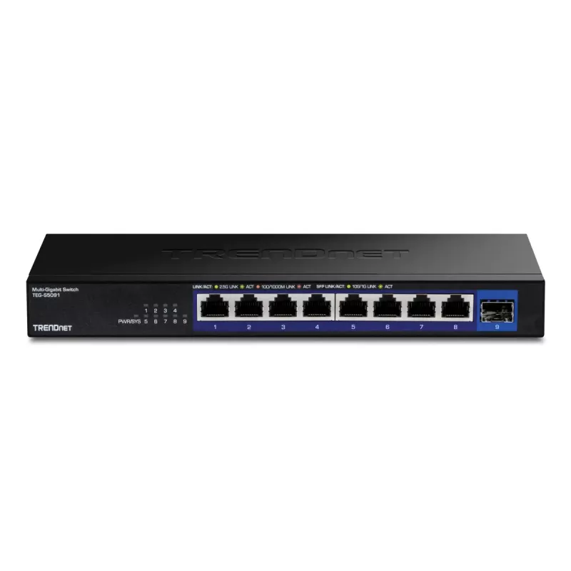 Nevaldomas tinklo jungiklis TRENDnet TEG-S5091 — 8× 2.5G RJ-45 prievadai, 60 Gbit/s, 12V, montuojamas ant sienos