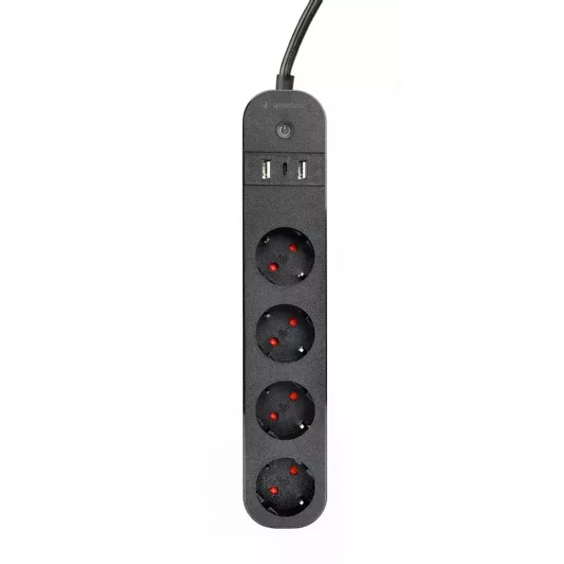Gembird TSL-PS-S4U-01 išmanusis 4 lizdų ilgintuvas su USB
