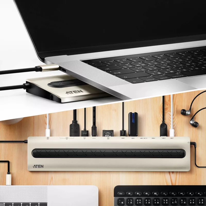 ATEN USB-C kelių prievadų dokas su energijos perdavimu UH3237-AT
