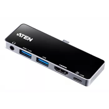 ATEN USB-C kelioninis dokas su maitinimo perdavimu, universalus, USB Type-C, juodas, sidabrinis
