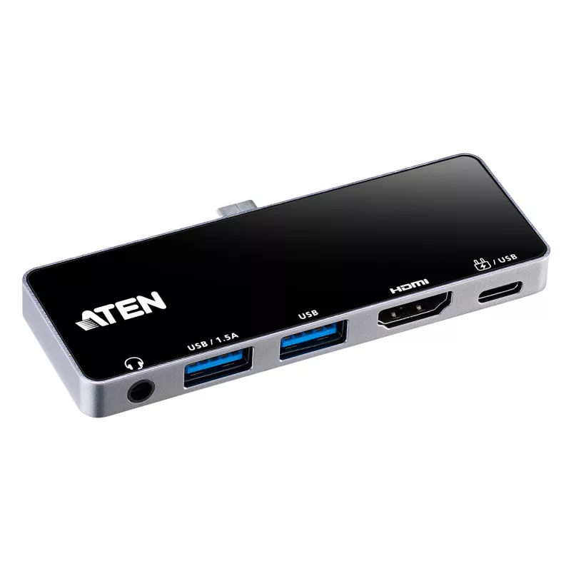 ATEN USB-C kelioninis dokas su maitinimo perdavimu, universalus, USB Type-C, juodas, sidabrinis